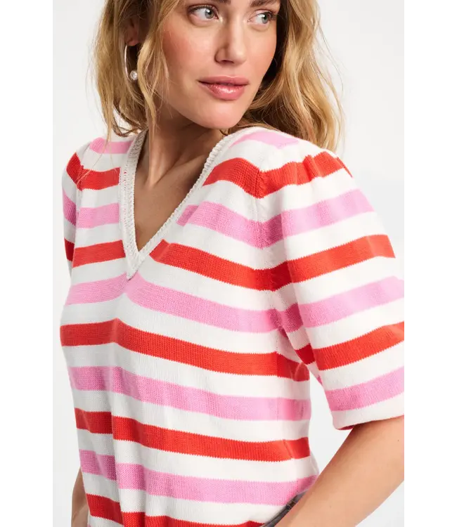 SP9493/MultiColour  PULLOVER - Striped Pink Orange