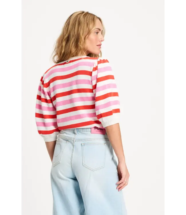 SP9493/MultiColour  PULLOVER - Striped Pink Orange