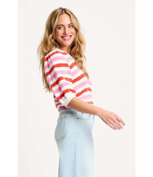 SP9493/MultiColour  PULLOVER - Striped Pink Orange