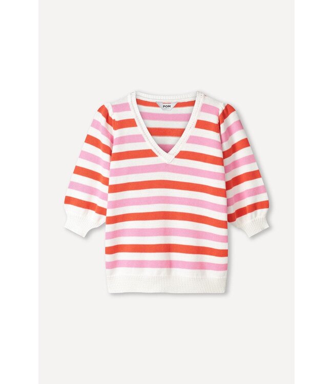 SP9493/MultiColour  PULLOVER - Striped Pink Orange