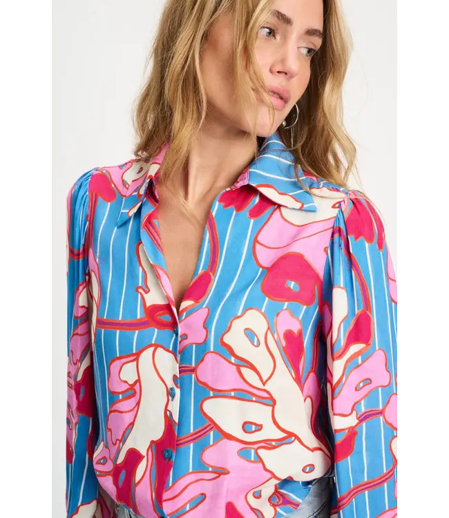 SP9500/MultiColour  BLOUSE - Urban Flora Stripe