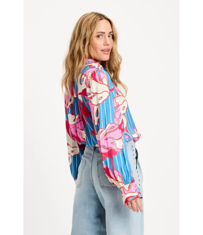 SP9500/MultiColour  BLOUSE - Urban Flora Stripe