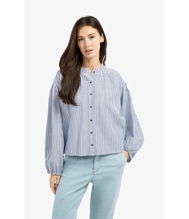 01-201208-603/939231  Striped blouse with shirred details at the shoulders