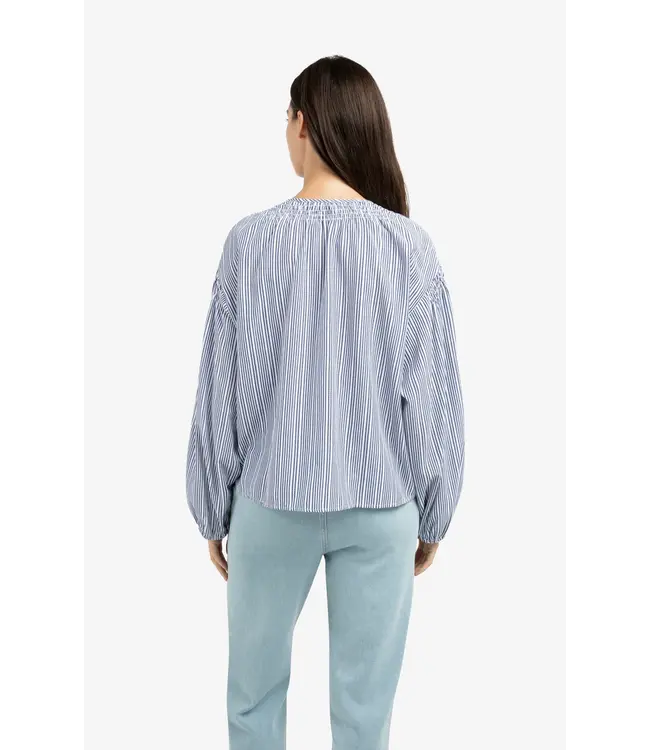 01-201208-603/939231  Striped blouse with shirred details at the shoulders