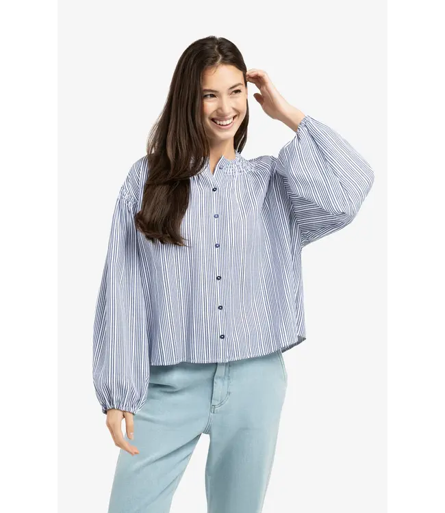 01-201208-603/939231  Striped blouse with shirred details at the shoulders