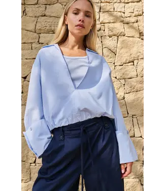 YAYA 01-701355-603/99048  Balloon blouse with deep V-neck