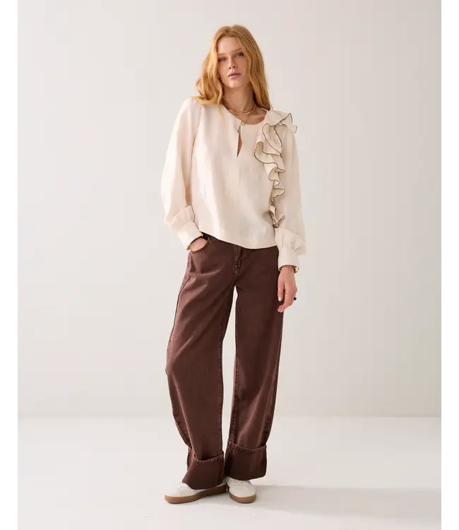 2s3424-12372/000108-Ivoryblack  Top long sleeves Modal linen blend