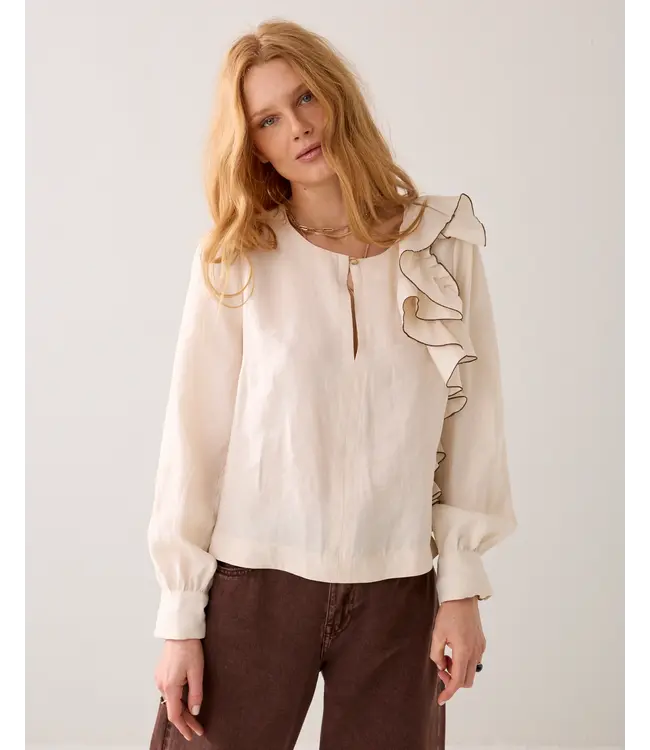 2s3424-12372/000108-Ivoryblack  Top long sleeves Modal linen blend