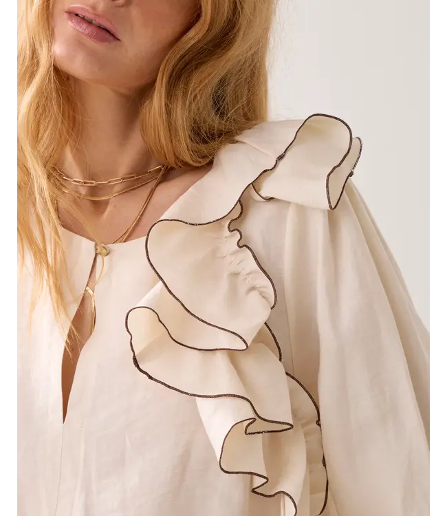 2s3424-12372/000108-Ivoryblack  Top long sleeves Modal linen blend