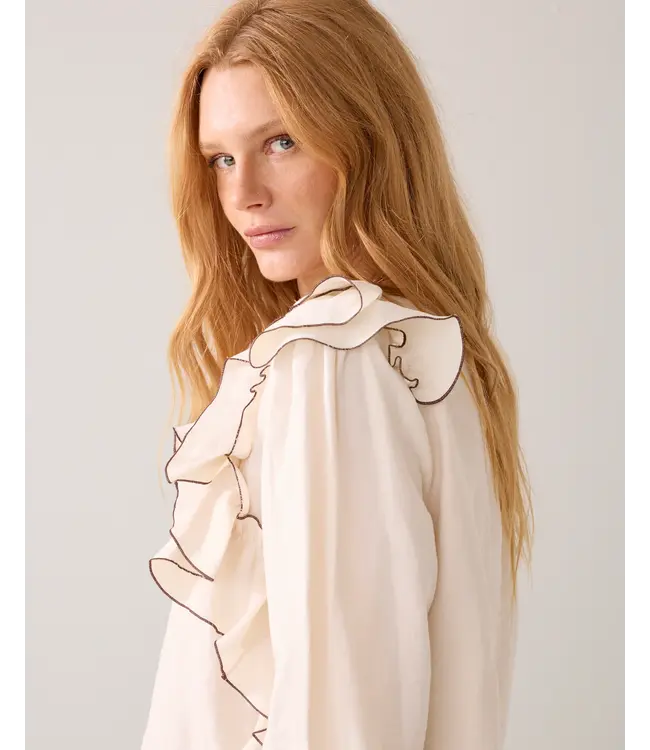 2s3424-12372/000108-Ivoryblack  Top long sleeves Modal linen blend