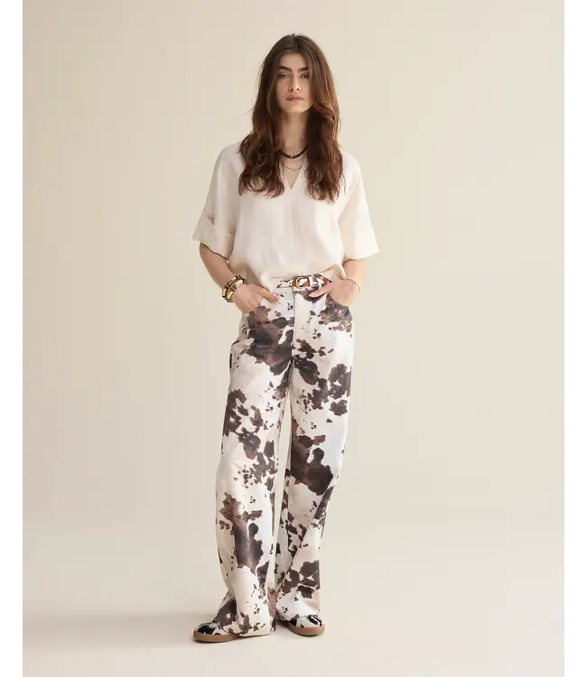 2s3432-12372/000122-Ivory  Top short sleeves Modal linen blend