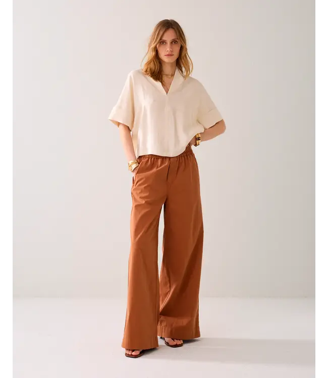 2s3432-12372/000122-Ivory  Top short sleeves Modal linen blend