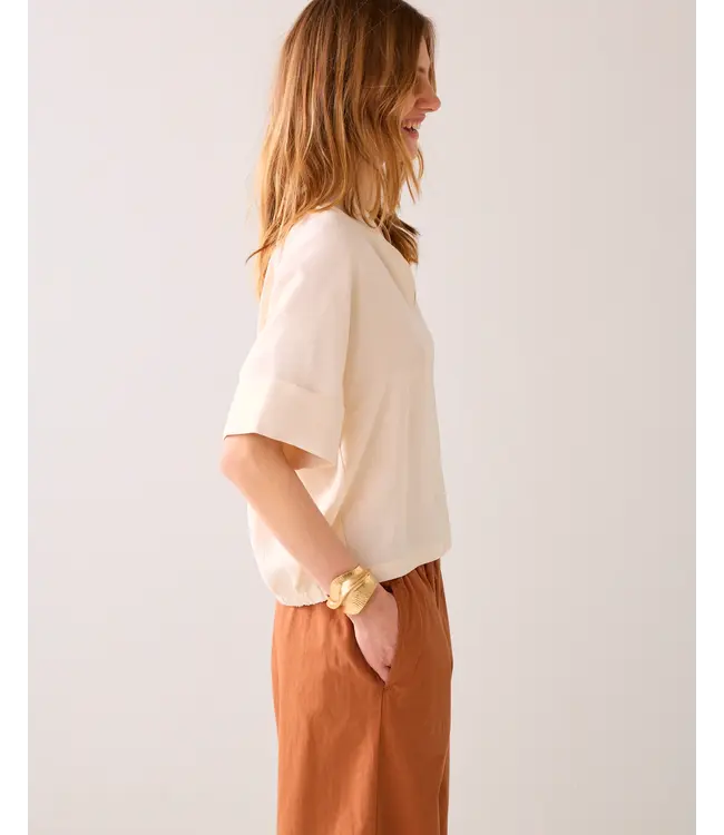 2s3432-12372/000122-Ivory  Top short sleeves Modal linen blend