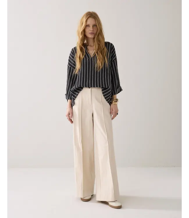 4s2938-12365/000122-Ivory  Trousers wide leg Cotton blend with inseam approx 81cm