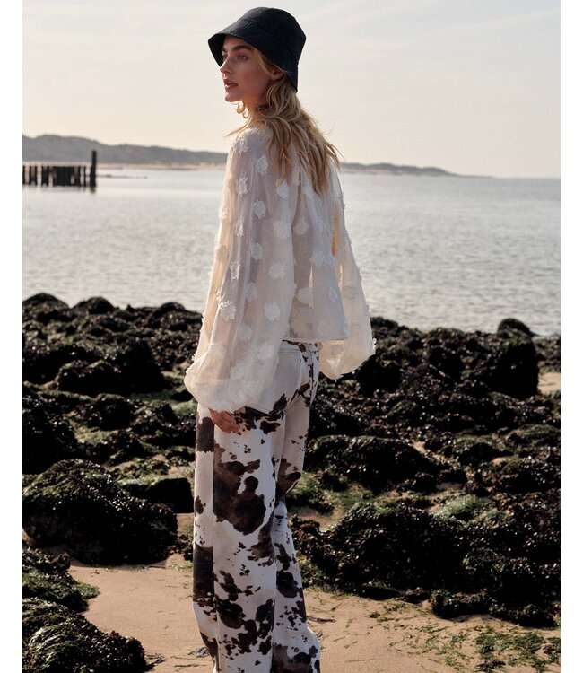 4s2956-12435/000120-Multicolour  Baggy straight pant Cow printed twill