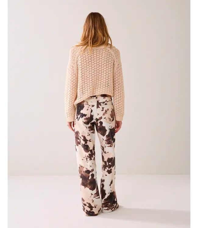 4s2956-12435/000120-Multicolour  Baggy straight pant Cow printed twill