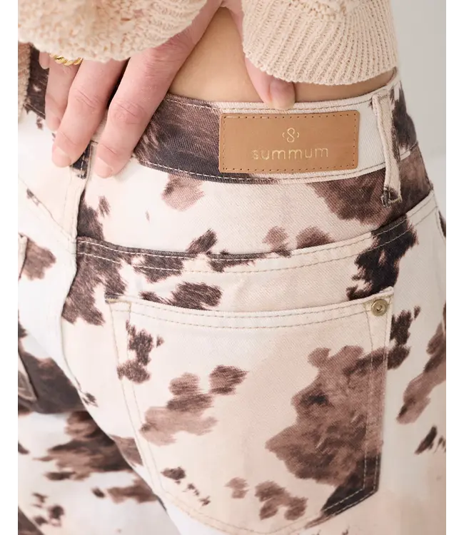 4s2956-12435/000120-Multicolour  Baggy straight pant Cow printed twill