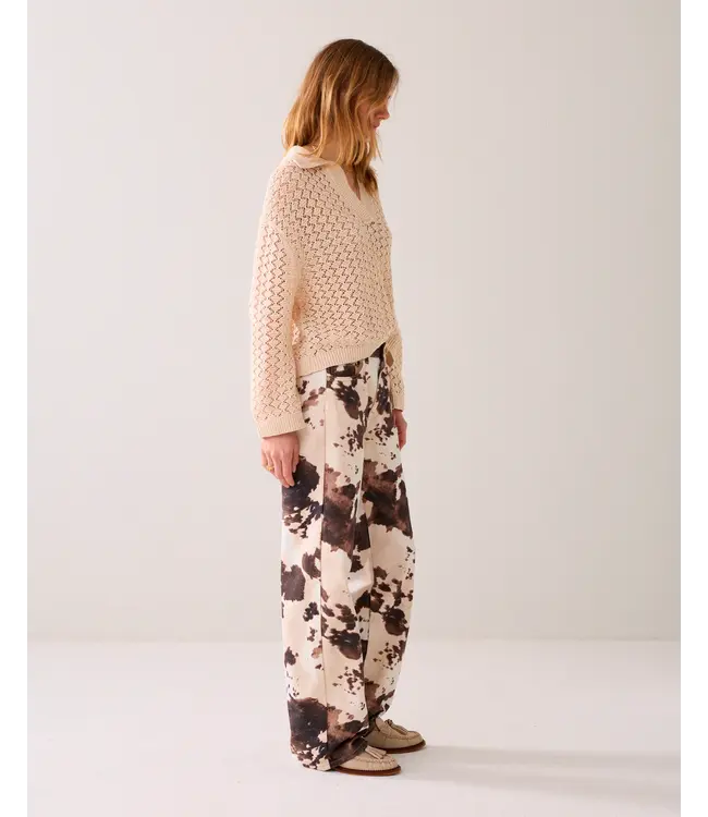 4s2956-12435/000120-Multicolour  Baggy straight pant Cow printed twill