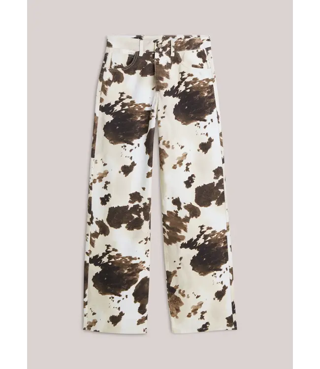 4s2956-12435/000120-Multicolour  Baggy straight pant Cow printed twill