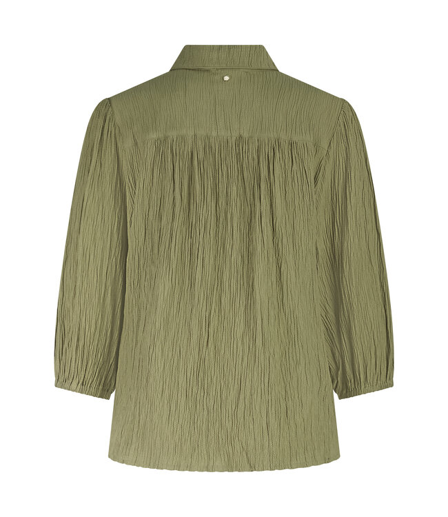 C30-19-301/006155-Aloe  Creased Puff-Sleeve Blouse