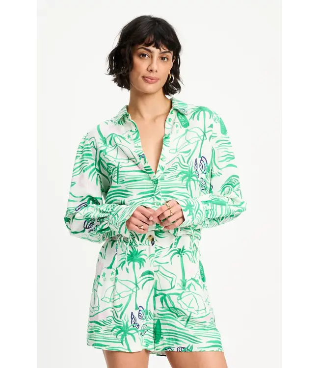SP9545/Green  BLOUSE - Beach Vibes Linen