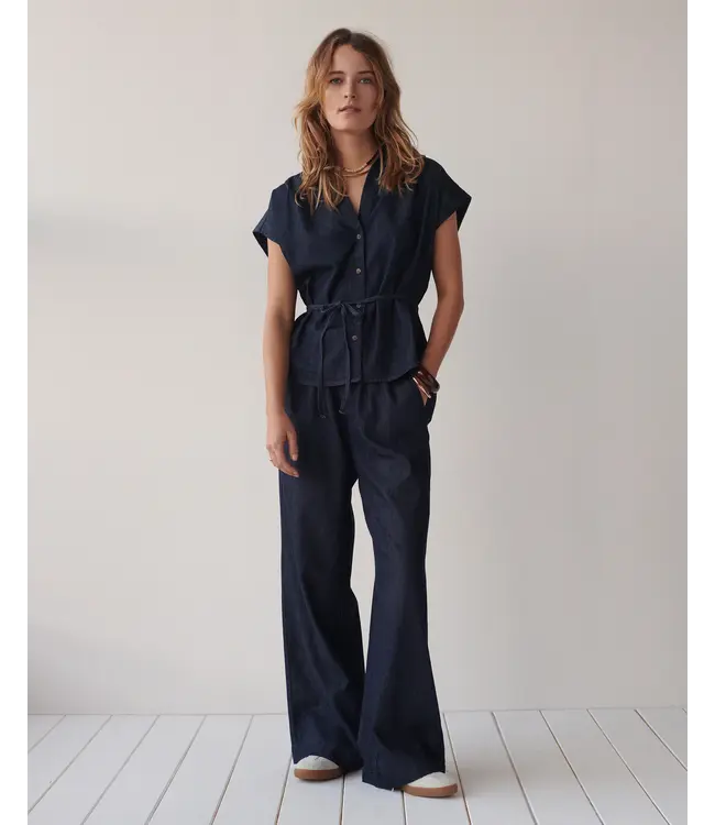 2s3478-5156/000488-DarkBlueDenim  Blouse denim Lw cotton tencel