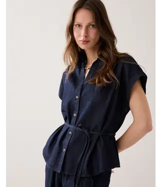 Summum Woman 2s3478-5156/000488-DarkBlueDenim  Blouse denim Lw cotton tencel