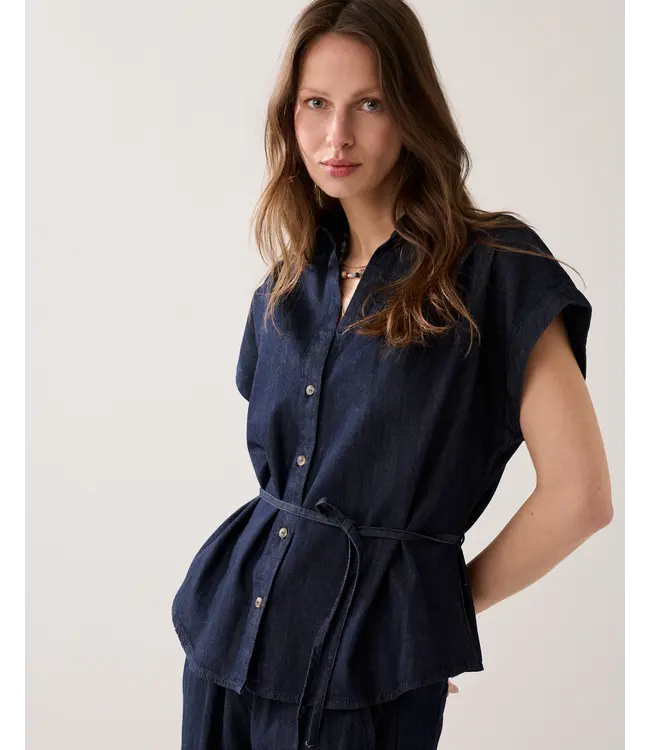 2s3478-5156/000488-DarkBlueDenim  Blouse denim Lw cotton tencel