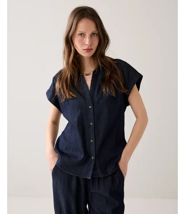 2s3478-5156/000488-DarkBlueDenim  Blouse denim Lw cotton tencel