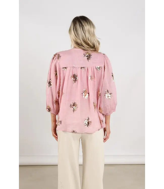 NKS02175-Blush/Gold  Lynn Blouse Paillet