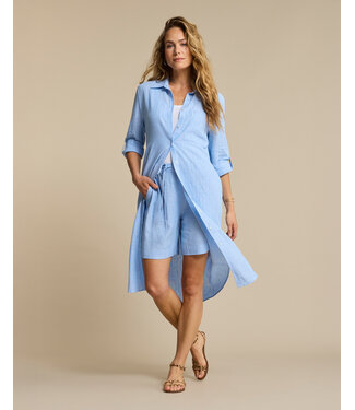 Red Button SRB4774/LightBlue  Shirtdress Linen/Visco Pinstripe