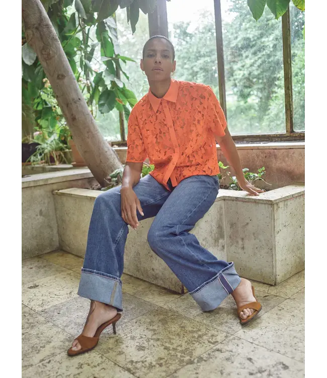 177140/SpicyOrange  MMLia River SS Lace Shirt