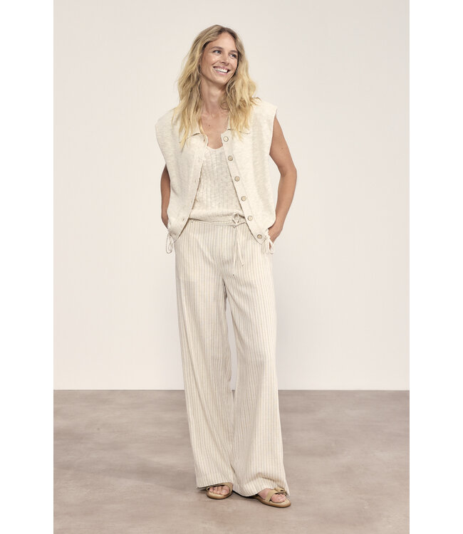 Y05-20-701/006800-Stone  Knitted Sleeveless Cardigan