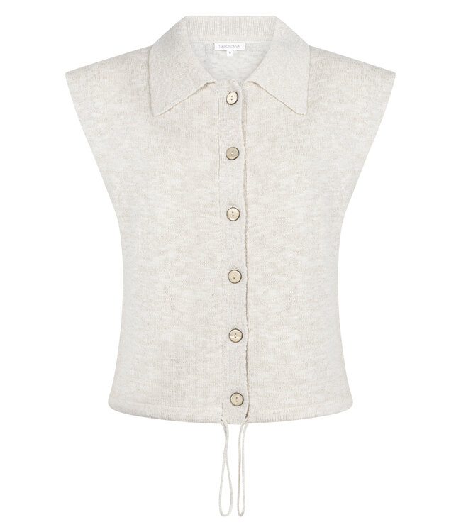 Y05-20-701/006800-Stone  Knitted Sleeveless Cardigan