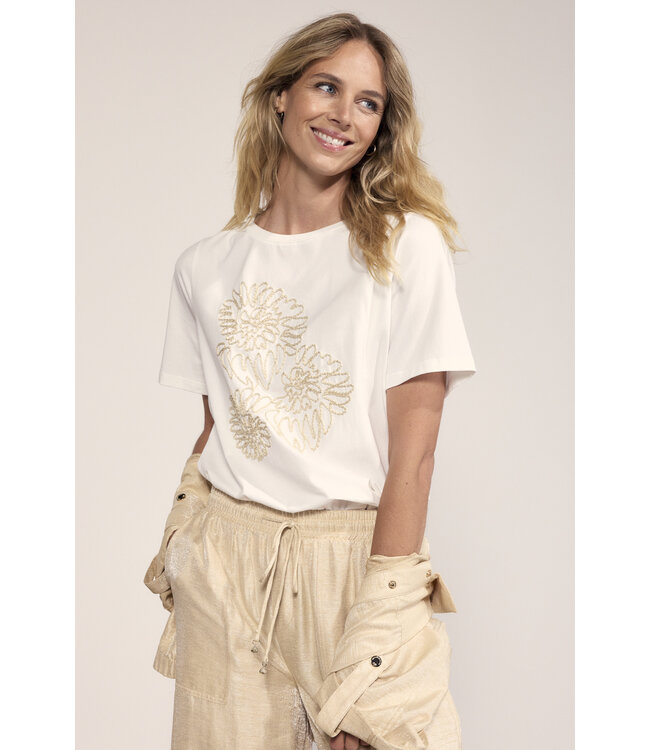 C44-20-401/001100-OffWhite  Embroidered Artwork T-Shirt