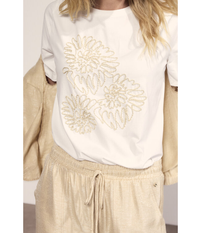 C44-20-401/001100-OffWhite  Embroidered Artwork T-Shirt