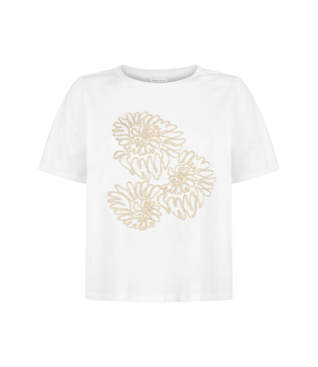 C44-20-401/001100-OffWhite  Embroidered Artwork T-Shirt