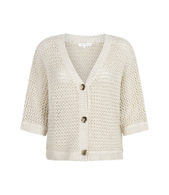 C02-20-701/006800-Stone  Crochet V-Neck Cardigan
