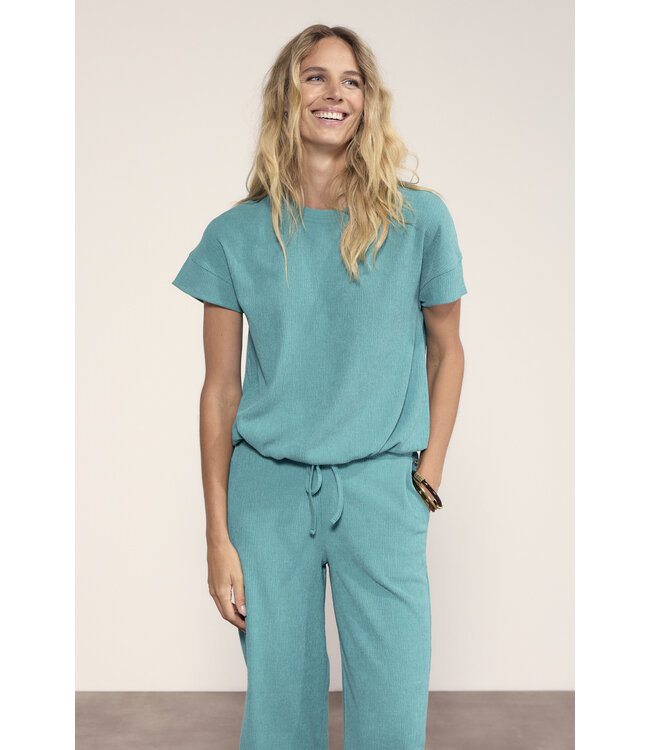 K01-20-403/005835-DeepAquaBlue  Crinkled Short-Sleeve Top