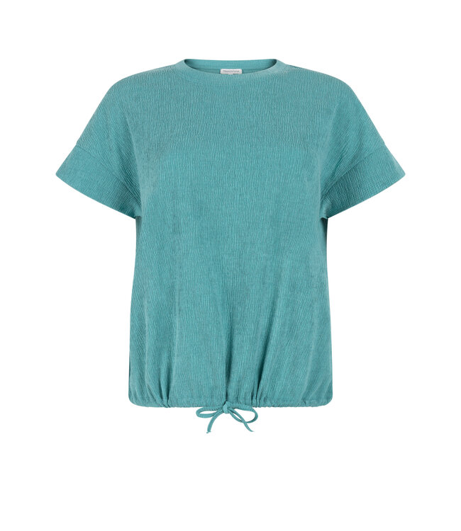 K01-20-403/005835-DeepAquaBlue  Crinkled Short-Sleeve Top