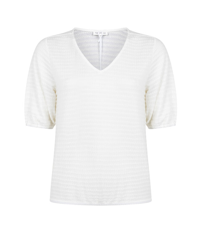 C45-20-402/001100-OffWhite  Puff-Sleeve V-Neck Top