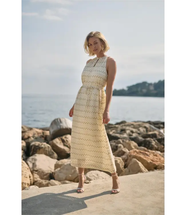 NKS14029-Offwhite/Gold  Vio Dress Zigzag