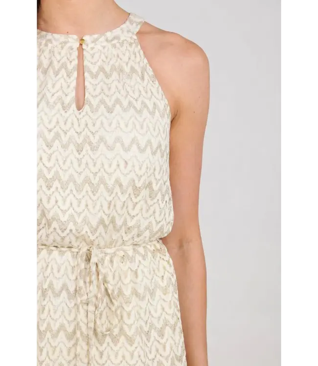 NKS14029-Offwhite/Gold  Vio Dress Zigzag