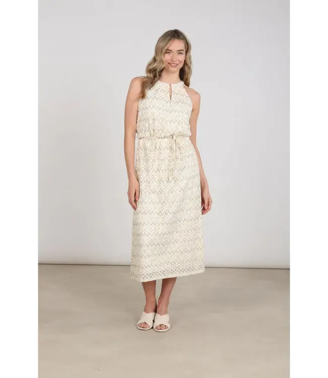 NKS14029-Offwhite/Gold  Vio Dress Zigzag