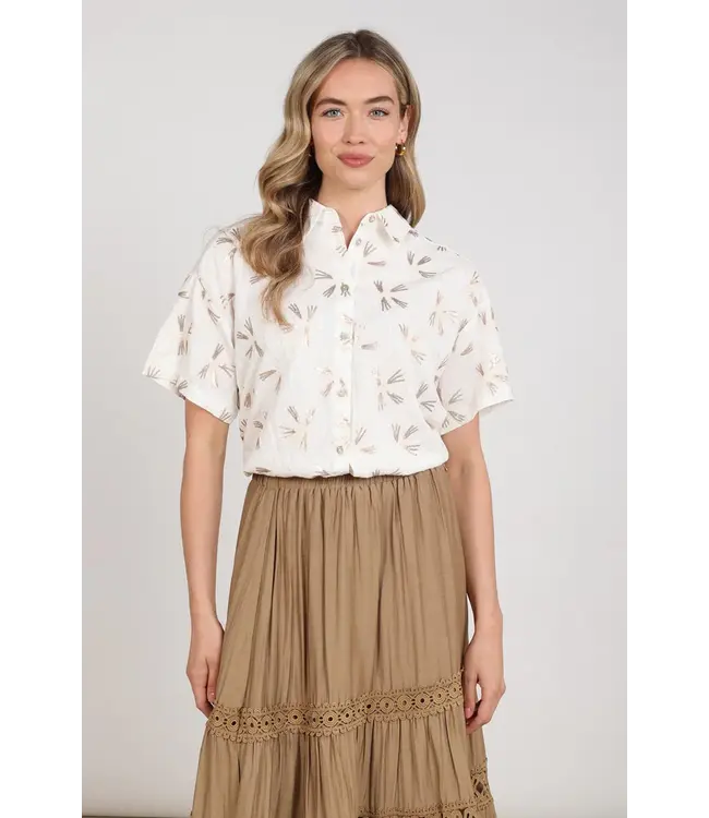NKS02207-Offwhite/Gold  Britt Blouse Embroidery