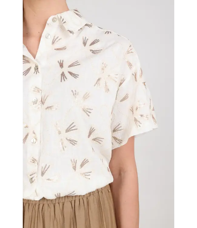 NKS02207-Offwhite/Gold  Britt Blouse Embroidery