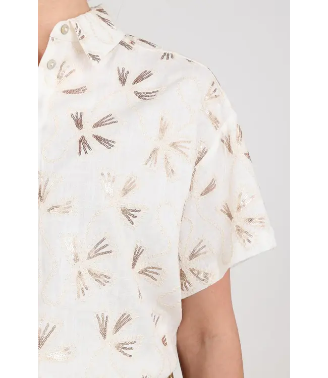 NKS02207-Offwhite/Gold  Britt Blouse Embroidery
