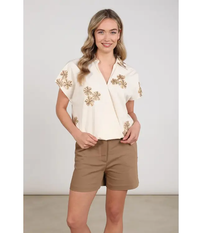 NKS01125-Offwhite/Fango  Daniek Top Embroidery