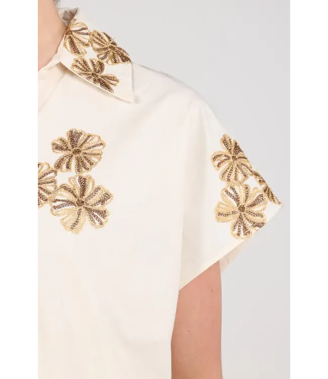 NKS01125-Offwhite/Fango  Daniek Top Embroidery