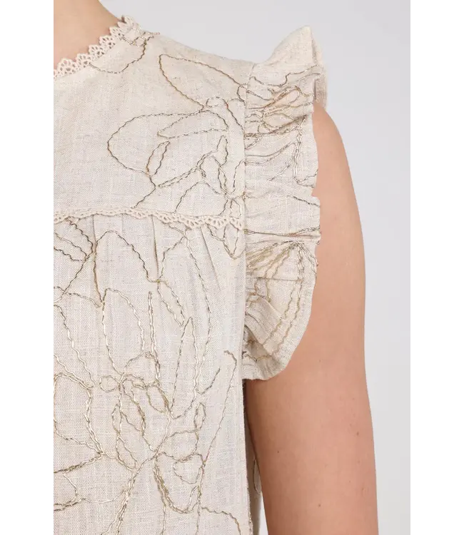 NKS01118-Sand  Lori Top Embroidery